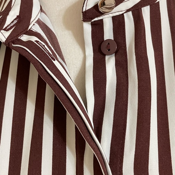 H&M Womens White & Brown Striped Silky Button Down Shirt Size Small - Picture 5 of 9